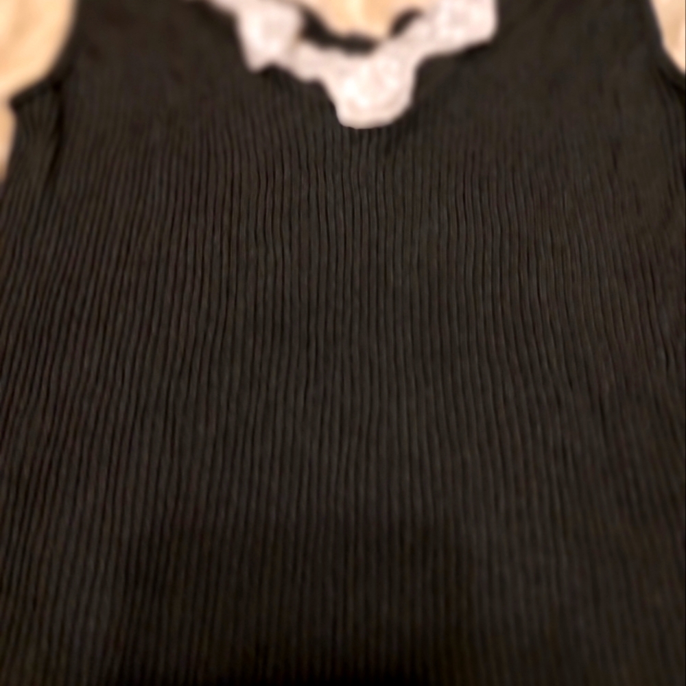 🐦⬛ Sweet Precious Merona Black Ribbed & Ivory Scalloped Lace Cami Tank Top - M - Picture 10 of 15
